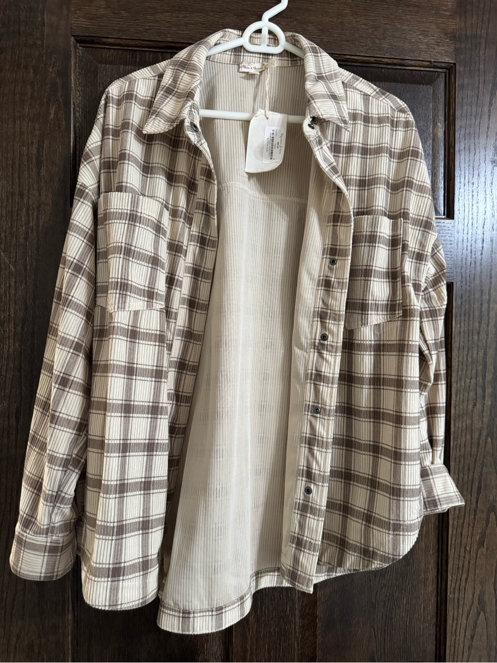 Hem & Thread Cream and Brown Plaid Button-Down Shirt